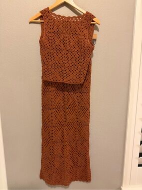 Dissh Matching Crochet Knit Maxi Skirt Set XS